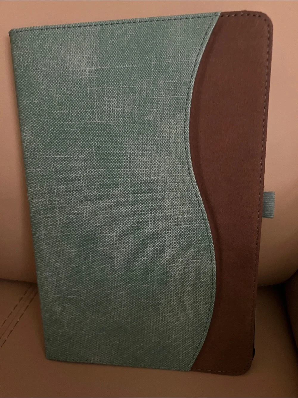 Teal and Brown Tablet Folio Case with Pen Loop